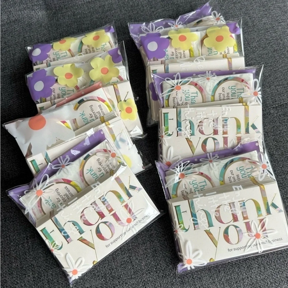 25 THANK YOU Business Cards + 25 Stickers, Starter Set, Colorful, Gold Foil